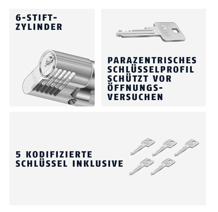 ABUS Tür-Zylinder E30 45/45 mit 5 Schlüsseln, 59819, I29227