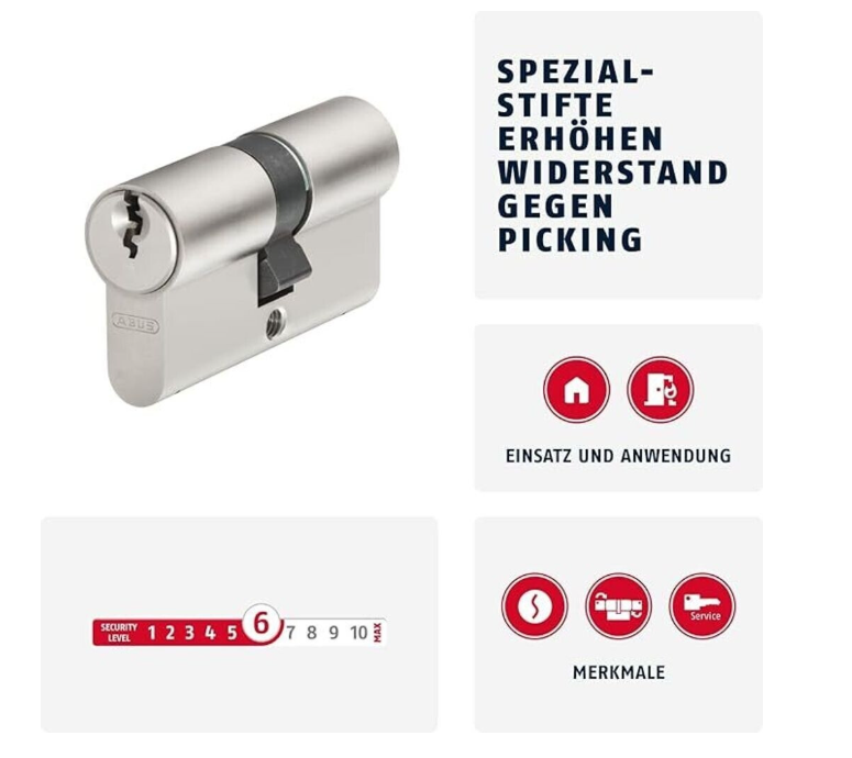 ABUS Tür-Zylinder E30 45/45 mit 5 Schlüsseln, 59819, I29227